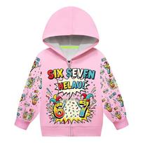 Girls Steal a Brainrot 67 Printed Casual Hooded Coat Children Zipper Long Sleeves Jacket 100cm pink