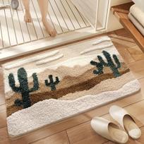 Cartoon Cactus Imitation Cashmere Rug Absorbent Non-Slip Bathroom Mat Bathtub Foot Mat Entrance Doormat Home Decor 40x60cm 16x24inch beige