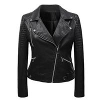 Moteris PU odos striukė trumpa apykaklė pavasarinė korėjietiška plona baikerių odinė striukė M juoda