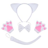 Adult Cats Role Playing Attire With Elastic Fiber Gloves And Realistic Ears For Halloween Costume Parties pink