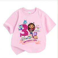 Gabbys Dollhouses Birthday Number T-shirt Girls White Pink Short Sleeve T-shirts Tops Cotton Summer Casual Party Supplies Tee 150 white