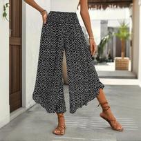 Women High Waist Loose Fit Polka Dot Wide Leg Pants Casual Lightweight Flowing Trousers for Everyday Wear XXL black