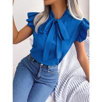 Temperament Commuting Fungus Lace-up Bow Chiffon Shirt Women's Shirt XL