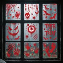 Halloween Static Cling Window Decals Bloody Handprint Footprint Skull Eyeball Glass Stickers for Haunted House Party Decorations PVC Material One Size
