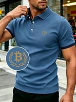 Vyriški polo marškinėliai su Bitcoin spaudiniu, Vyriški darbo marškiniai laisvalaikiui, verslui, lauko sportui, kvėpuojantys, patogūs, vasariniai trumpomis rankovėmis viršutiniai drabužiai S gray
