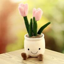 Lifelike Tulip Plush Toy Soft Stuffed Potted Plant Flower Bookshelf Living Room Home Decor For Girls Gift rožinė