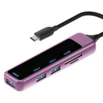 Nešiojamas USB šakotuvas 5-in-1 Didelės spartos perdavimo stotelė USB Type-C į USB TF/SD adapteris telefonui, nešiojamajam kompiuteriui Type-C violetinė