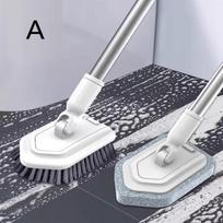 Telescopic Long Handle Cleaning Brush Bathroom Tile Toilet Triangle Brush Multi-Function Double Brush Head Floor Brush A gray
