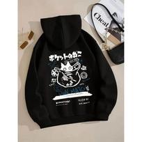 Japan Style Black Cat Hoodie Men Women Outdoor Street Casual Fashion Sport Cartoon Longsleeve Adult Autumn Winter Sweatshirt Top XL gray