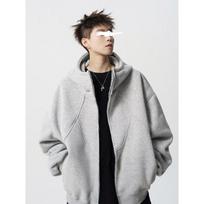 Unisex Oversized Hooded Sweatshirt With Asymmetrical Stitching Fleece-Lined Solid Color Streetwear Jacket Large
