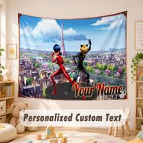 Custom Name Text Tapestry,Miraculous Ladybug Boho Wall Hanging, Decorative Backdrop Tapestry For Room 100cmx150cm gray