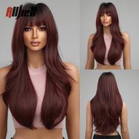 „Ombre“ tamsiai rudi garbanoti perukai su kirpčiukais juodoms moterims, ilgi banguoti sintetiniai „Cosplay“ plaukų perukai, karščiui atsparus pluoštas „Afro“ kasdienis perukas Wig LC8074-1 brown