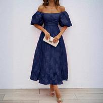 Summer French Tutu Skirt with Puff Sleeves and Waist Style Dress XL mėlyna