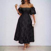 Summer French Tutu Skirt with Puff Sleeves and Waist Style Dress M juoda