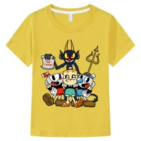 Kawaii Cuphead marškinėliai Cuphead & Mugman Velnio kauliukai T-shirt berniukams mergaitėms vaikams drabužiai viršutiniai drabužiai trumpomis rankovėmis sporto mada gatvės stiliaus T-shirtai 140 geltona
