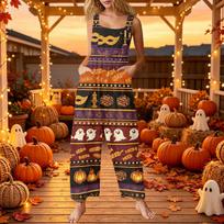Women's Halloween Print Loose Fit Retro Bib Overalls Jumpsuit for Casual Wear XXXXL geltona
