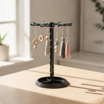Rotating Display Rack with Pegs Sturdy Movable for Desk Black_Tall 1-layer Rack