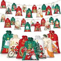 24Pcs Christmas Advent Calendar Number Bags Christmas Gift Burlap Drawstring Bags DIY Countdown Advent Calendar Set with Rope Other&Other red