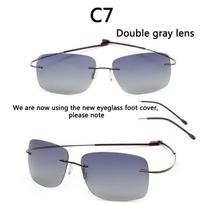NEW Cool 100% Pure Titanium Rimless sunglasses Polarized Lenses Grey Super Thin Lenses Sun-shade UV protection UV400 spring leg Other gray