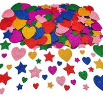 Glitter Star & Heart Foam Stickers - DIY Decorative Set