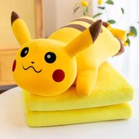 Žavingas liūto pliušinis žaislas, pagalvės ir pledo derinys, minkštas flanelas jaukiam komfortui Pikachu yellow