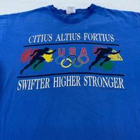 vtg 90s OLYMPICS CITIUS ALTIUS FORTIUS SWIFTER HIGHER STRONGER USA T-Shirt L/XL 2XL blue