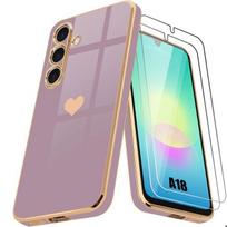Dėklas Samsung Galaxy A18 5G/4G, Silikoninis, Anti-Įbrėžimai, Širdelės Raštas - Violetinis - 2 Grūdinti Stiklai violetinė