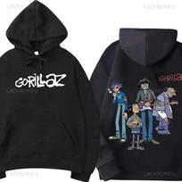 Madingas Gorillaz Roko Grupės Spausdintas Gobtuvukas Gobtuvukas Vyrams Streetwear Harajuku Unisex Drabužiai Megztinis Naujas Gobtuvukai & Palaidinės S black