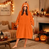 Halloween Pumpkin Oversized Wearable Blanket Hoodie - Soft Robe for Adults L orange
