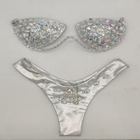 2020 Vibrant Sewn Diamond Bikini Swimwear Medium sidabras