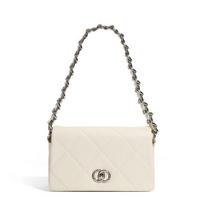 Genuine Leather Women's Bag 2025 Summer New Caviar Pattern Small Style Quilted Chain Shoulder Crossbody Bag Fashion Versatile 22*8*13 smėlis