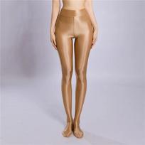 Sexy Women Stain Smooth Pants Oil Shiny Glossy Pantyhose Yoga Leggings Elastic Dance Tights Shaping Seamless Pants Maid Stocking XL beige