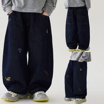 Boys Loose Fit American Vintage Style Denim Jeans With Mountain Embroidery 170 black