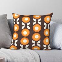 Mid-Century Modern Flower Orange Square Pillowcase Polyester Linen Velvet Pattern Zip Decorative Sofa Cushion Cover 50X50CM black