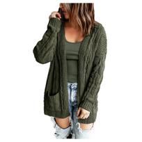 Womens Boho Long Sleeve Open Front Chunky Cable Knit Cardigan Loose Pullover Sweater XL