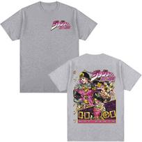Anime JoJo Bizarre Adventure Tshirt STEEL BALL RUN Hot Pants Manga Graphic Tees Men Women Casual Fashion Short Sleeves T Shirt 4XL gray