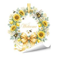 Spring Flower Wreath Window Cling Sunflower/Tulip Floral Wreath with Bow Static Sticker Reusable Glass Decals for Home Living Room beige