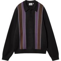 Carhartt WIP FW24 L/S Arlo Polo Jacquard Stripe Flag Label Design Long Sleeve Polo Shirt Men tops I034032-2KF-XX L black