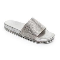 Quality Ladies Womens Slip On Diamante Sliders Slippers Sparkly Sandals** Silver,39 white