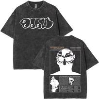 MF DOOM Vintage Washed T-Shirt Hip Hop Gothic Style Graphic Tee Unisex Retro Streetwear Cotton Short Sleeve Oversized Crew Neck Summer Top Merch Gift M gray