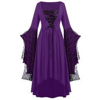 Helovino Gothic Suknelės Moterims Vintage Ragana Vampyro Suknelė Kostiuminės Karnavalo Šventės Suknelė Varpelio Rankovės Ilga Suknelė Didesnio Dydžio XXXXL violetinė