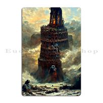 Žygis į Babelio bokštą Babilonas Tarp debesų Gustave Dore Biblija Tour de Babel Metalinės alaus baro plokštelės Dizainas Skardinis ženklas Plakatas 20x30cm beige