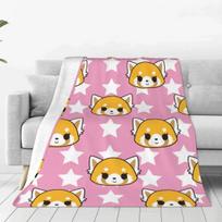 Anime Panda Aggretsuko Throw Blanket Flannel Summer Portable UltraSoft Bed Throws for Car Sofa and Everyday Use Size: 75*100cm, Weight: 280 GSM white