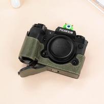 PU Leather Half Camera Case Cover Fujifilm X-H2 X-H2S With Optional Strap - Protective Shell Sleeve Mirrorless Body XH2/XH2S PU Green black