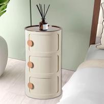 Round Bedside Table Sliding Door Accent Center End Table Removable Stackable Storage Cabinet for Bedroom Living Room