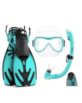 OutdoorMaster Vaikų Kaukė Plaukmenys Snorkelis Rinkinys Sausas Viršus Sandarus Reguliuojami Plaukmenys Apsauga Nuo UV 5-16 Metams žalsvai mėlyna