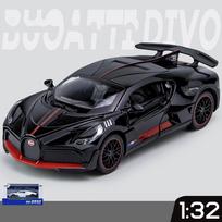 1/32 mastelio „Bugatti Divo Diecast“ automobilio modelio žaislas, patraukiama atgal žaislinė transporto priemonė su garsu ir šviesa, skirta vaikams, mažiems berniukams, mergaitėms, dovanų kolekcija 1/32-14.8x6.4x3.6cm juoda
