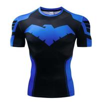 Batman Spiderman Superhero 3d Print Gym Tshirt Men Fitness Tee Tops Compression Nightwing,3XL black