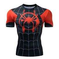 Batman Spiderman Superhero 3d Print Gym Tshirt Men Fitness Tee Tops Compression Spiderman 3,XL red