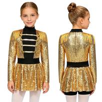 Vaikų Mergaičių Cirkas Vedėjas Karnavalo Kostiumas Berankovis Blizgučiai Tiulio Suknelė Helovino Cosplay Šventės Apranga 9-10 Years auksas